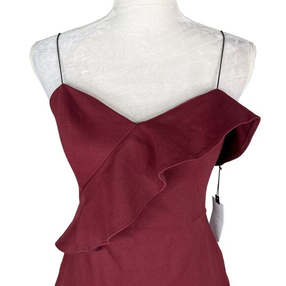 ASTR The Label Ruffle Stretch Knit Body Con Dress Wine Medium M New - Picture 2 of 10
